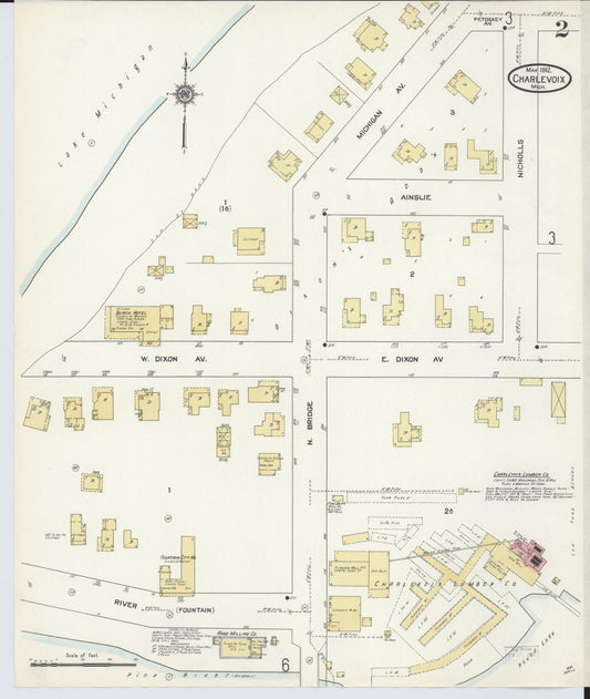 Sanborn Fire Insurance Map from Charlevoix, Charlevoix County, Michigan (1912), Sheet #0002 - Historic Sanborn Fire Insurance Map Print, vintage old map wall art, antique decor, genealogy gift, Michigan Michigan map
