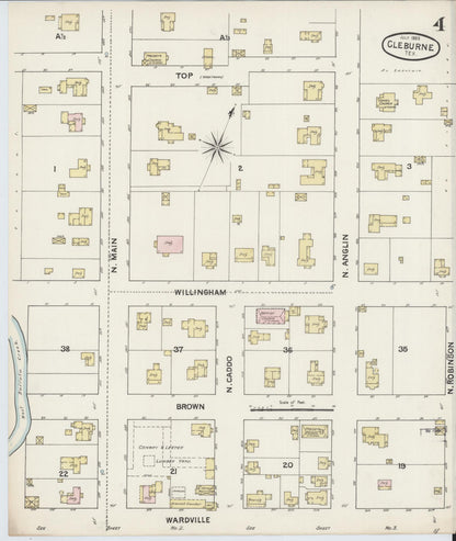 Sanborn Fire Insurance Map from Cleburne, Johnson County, Texas (1888), Sheet #0004 - Historic Sanborn Fire Insurance Map Print, vintage old map wall art, antique decor, genealogy gift, Texas Texas map