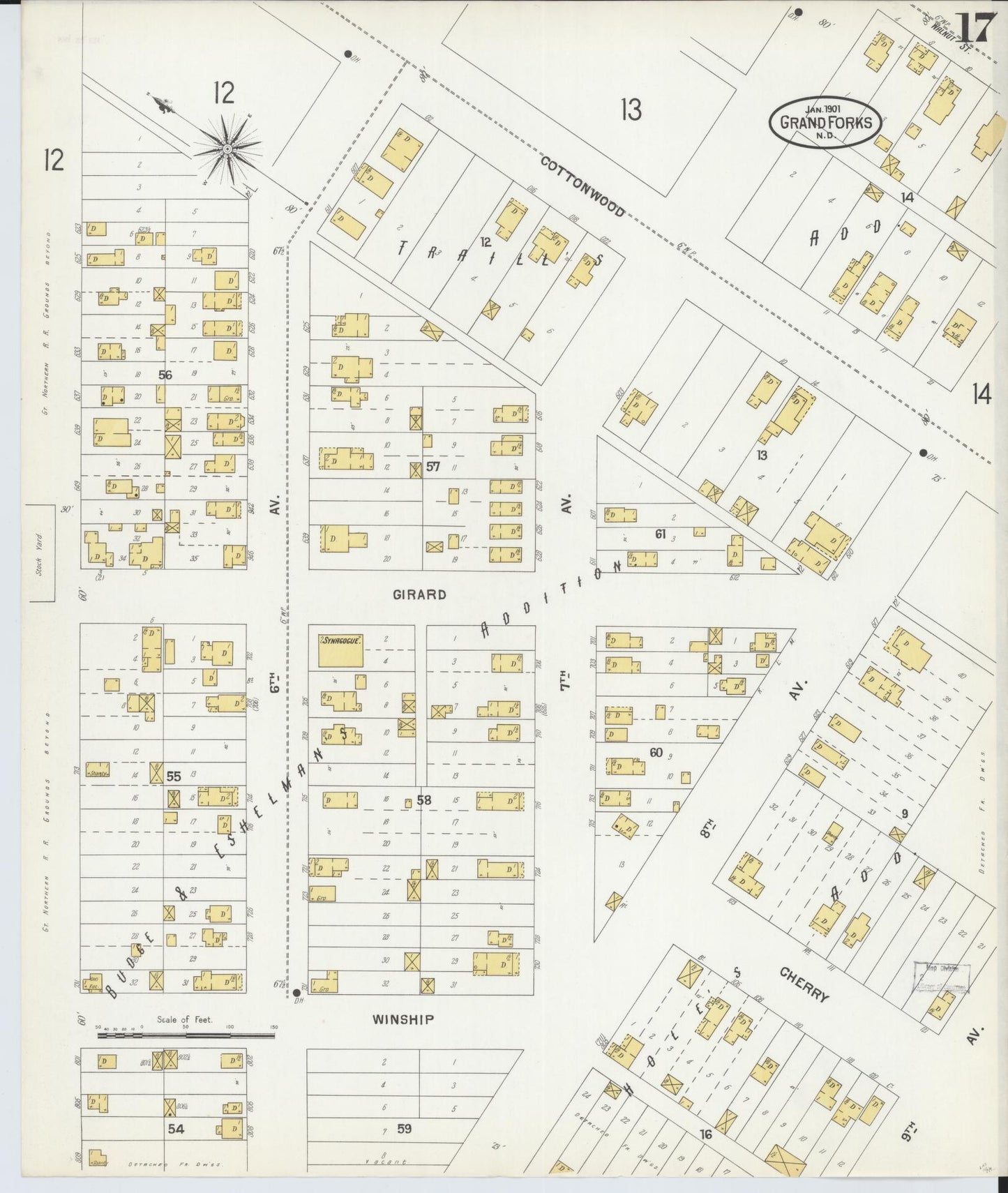 Sanborn Fire Insurance Map from Grand Forks, Grand Forks County, North Dakota (1901), Sheet #0017 - Complete Map Set gallery image, historic Sanborn map, vintage wall art, North Dakota North Dakota