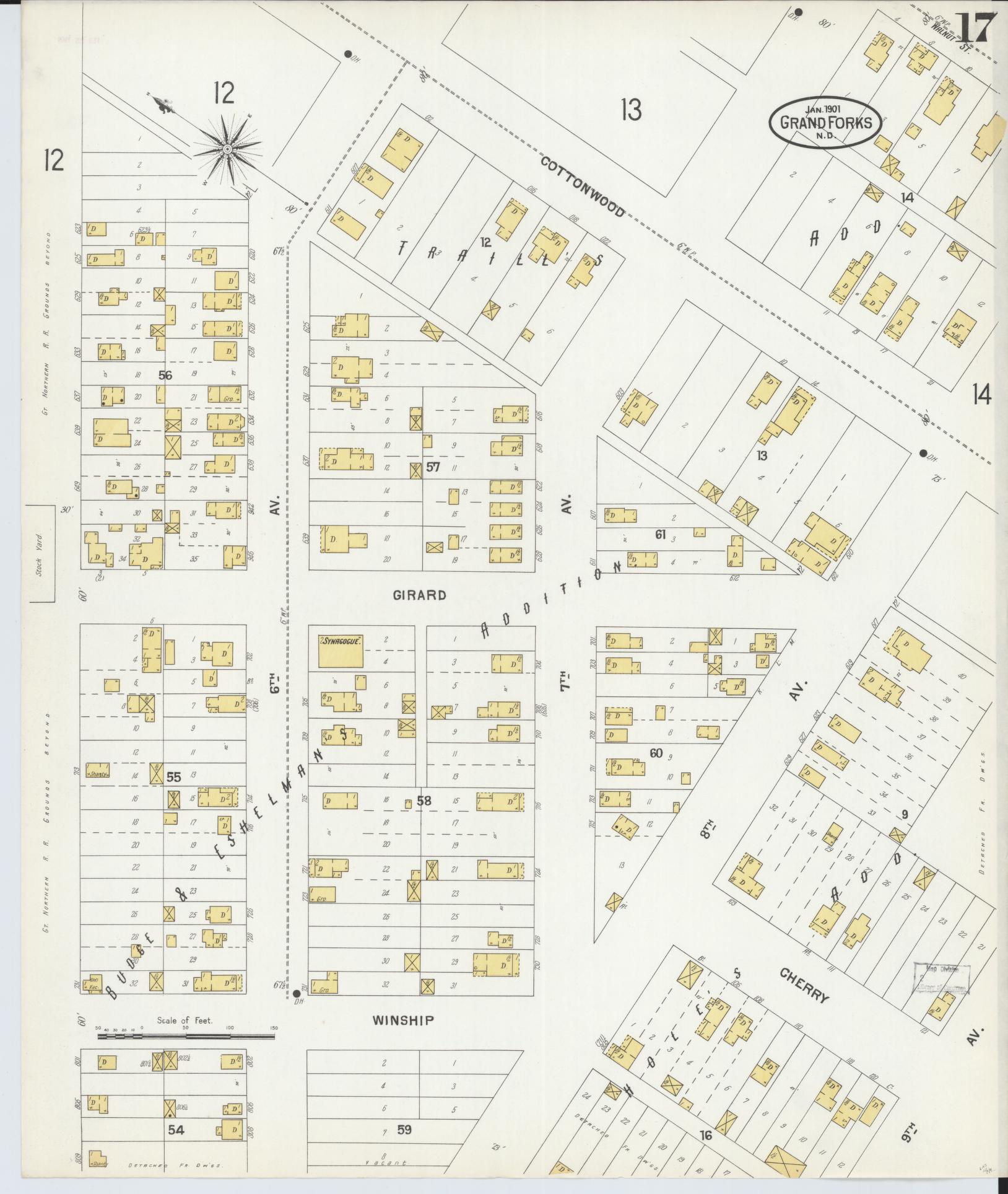 Sanborn Fire Insurance Map from Grand Forks, Grand Forks County, North Dakota (1901), Sheet #0017 - Complete Map Set gallery image, historic Sanborn map, vintage wall art, North Dakota North Dakota