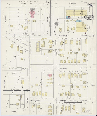 Sanborn Fire Insurance Map from Mankato, Blue Earth County, Minnesota (1914), Sheet #0026 - Complete Map Set gallery image, historic Sanborn map, vintage wall art, Minnesota Minnesota