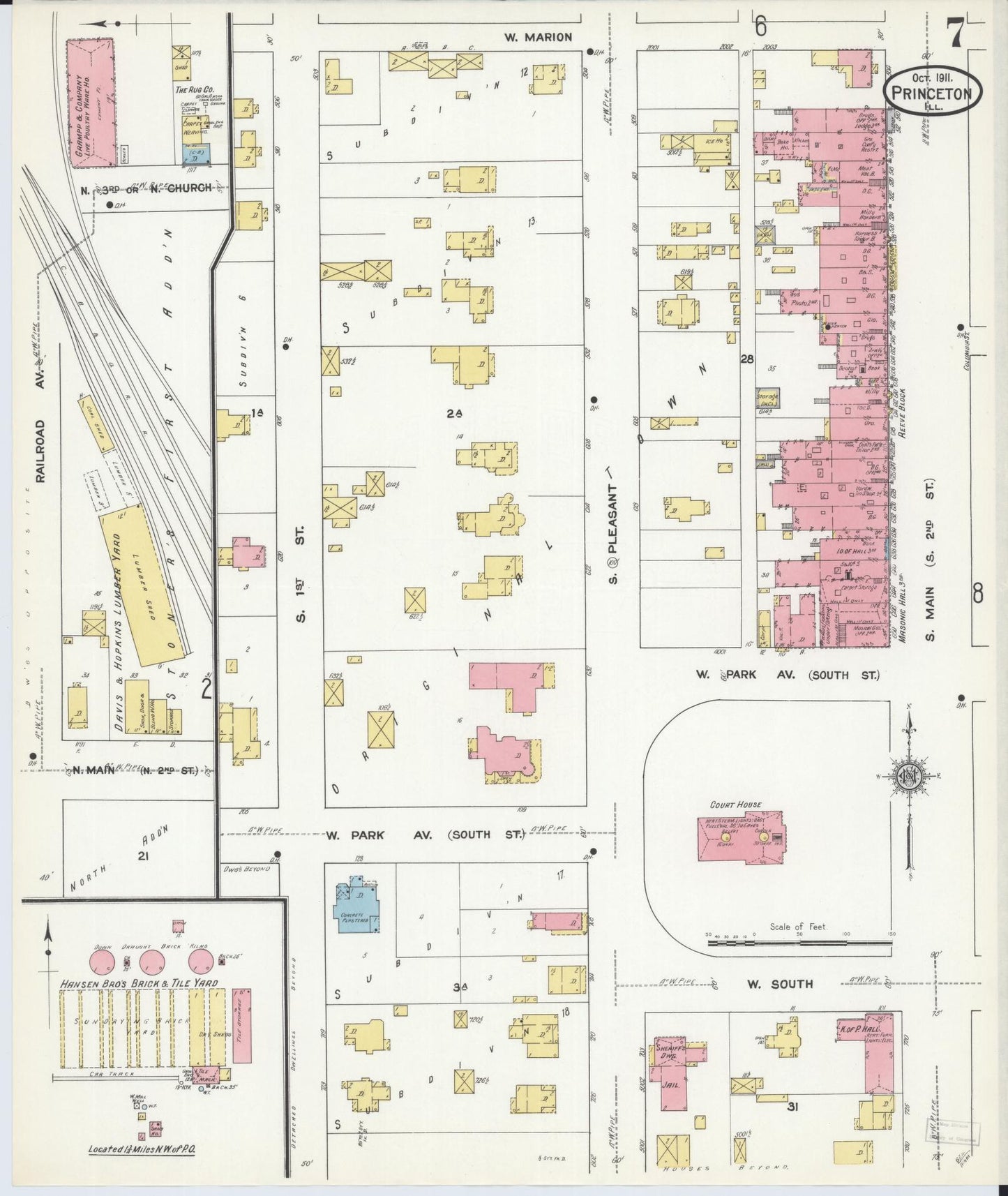 Sanborn Fire Insurance Map from Princeton, Bureau County, Illinois (1911), Sheet #0007 - Complete Map Set gallery image, historic Sanborn map, vintage wall art, Illinois Illinois