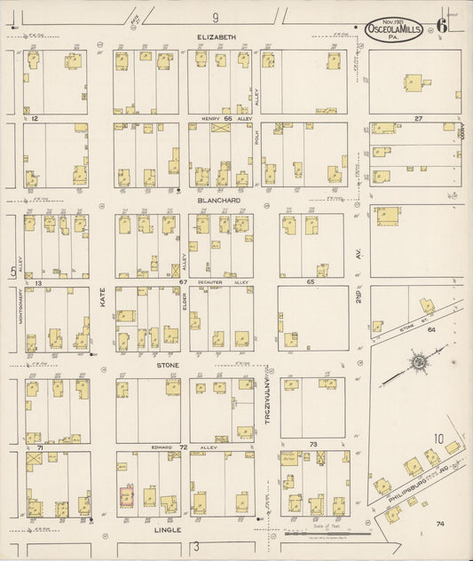 Sanborn Fire Insurance Map from Osceola Mills, Clearfield County, Pennsylvania (1921), Sheet #0006 - Historic Sanborn Fire Insurance Map Print, vintage old map wall art, antique decor, genealogy gift, Pennsylvania Pennsylvania map