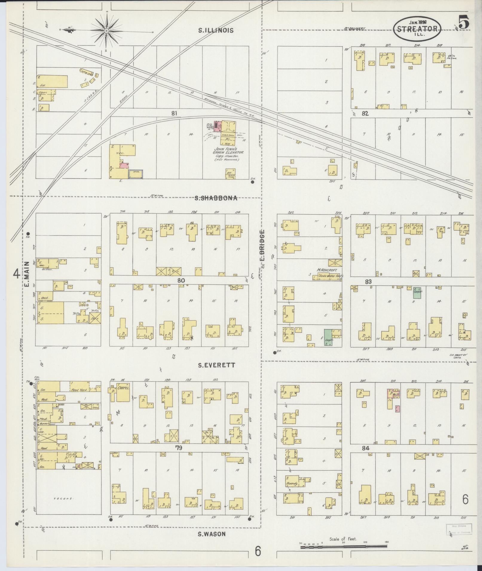 Sanborn Fire Insurance Map from Streator, La Salle County, Illinois (1898), Sheet #0005 - Complete Map Set gallery image, historic Sanborn map, vintage wall art, Illinois Illinois