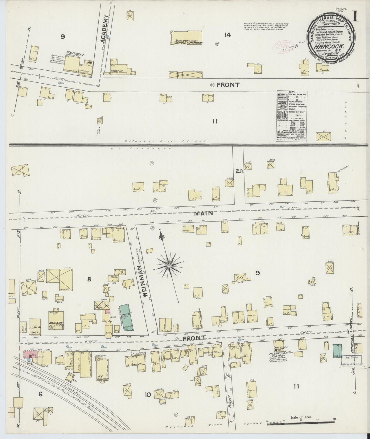 Sanborn Fire Insurance Map from Hancock, Delaware County, New York (1891), Sheet #0001 - Historic Sanborn Fire Insurance Map Print, vintage old map wall art, antique decor, genealogy gift, Hancock Delaware map