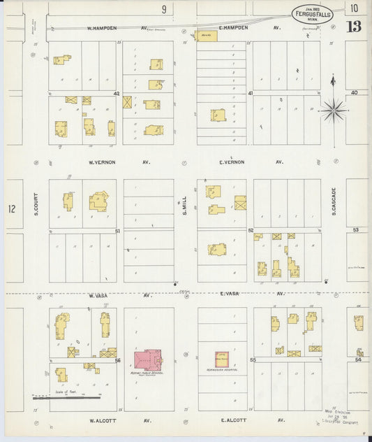 Sanborn Fire Insurance Map from Fergus Falls, Otter Tail County, Minnesota (1903), Sheet #0013 - Historic Sanborn Fire Insurance Map Print, vintage old map wall art, antique decor, genealogy gift, Minnesota Minnesota map