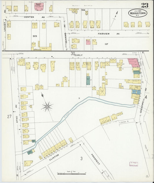 Sanborn Fire Insurance Map from Morristown, Morris County, New Jersey (1909), Sheet #0023 - Historic Sanborn Fire Insurance Map Print, vintage old map wall art, antique decor, genealogy gift, New Jersey New Jersey map