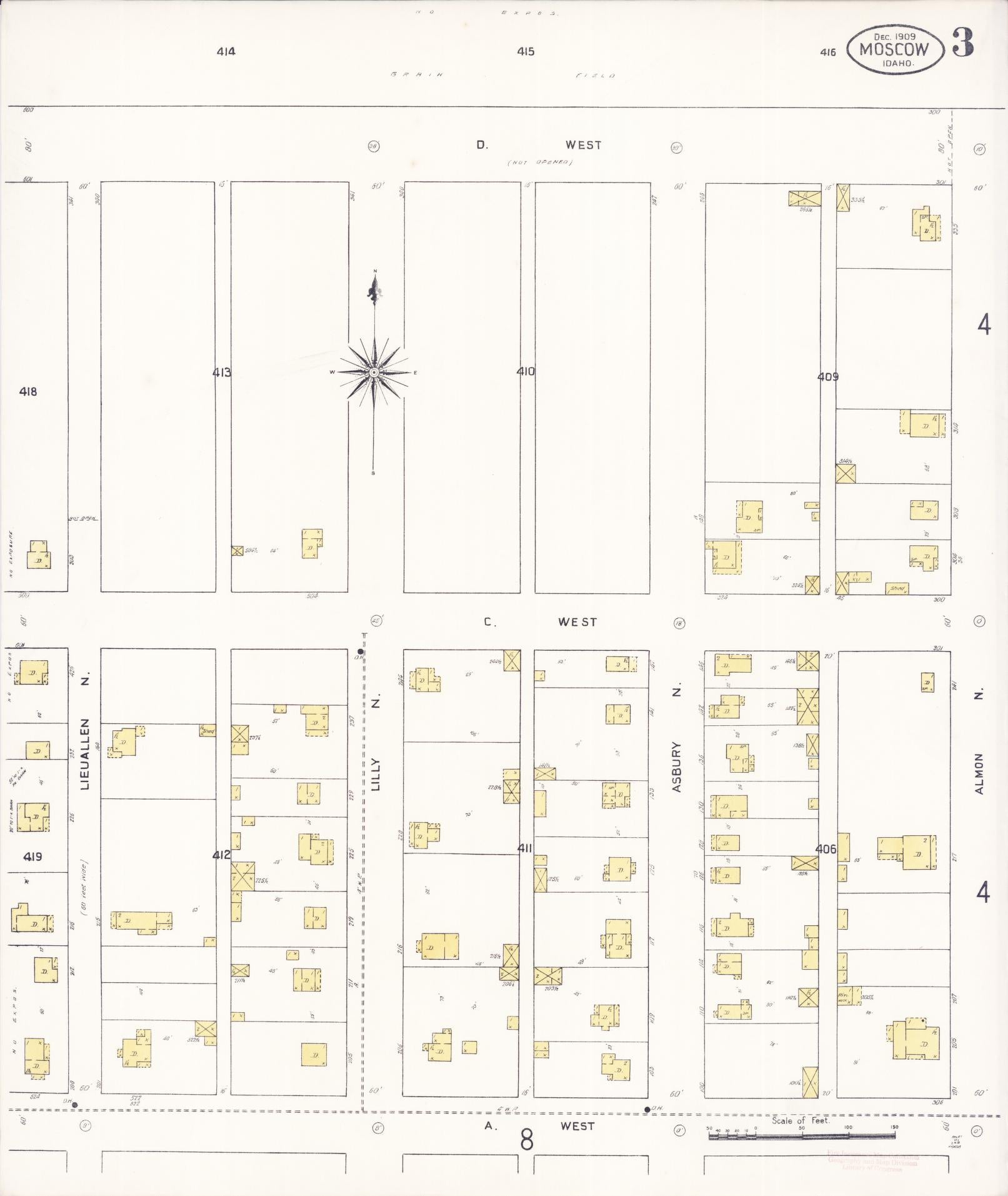 Sanborn Fire Insurance Map from Moscow, Latah County, Idaho (1909), Sheet #0003 - Complete Map Set gallery image, historic Sanborn map, vintage wall art, Idaho Idaho