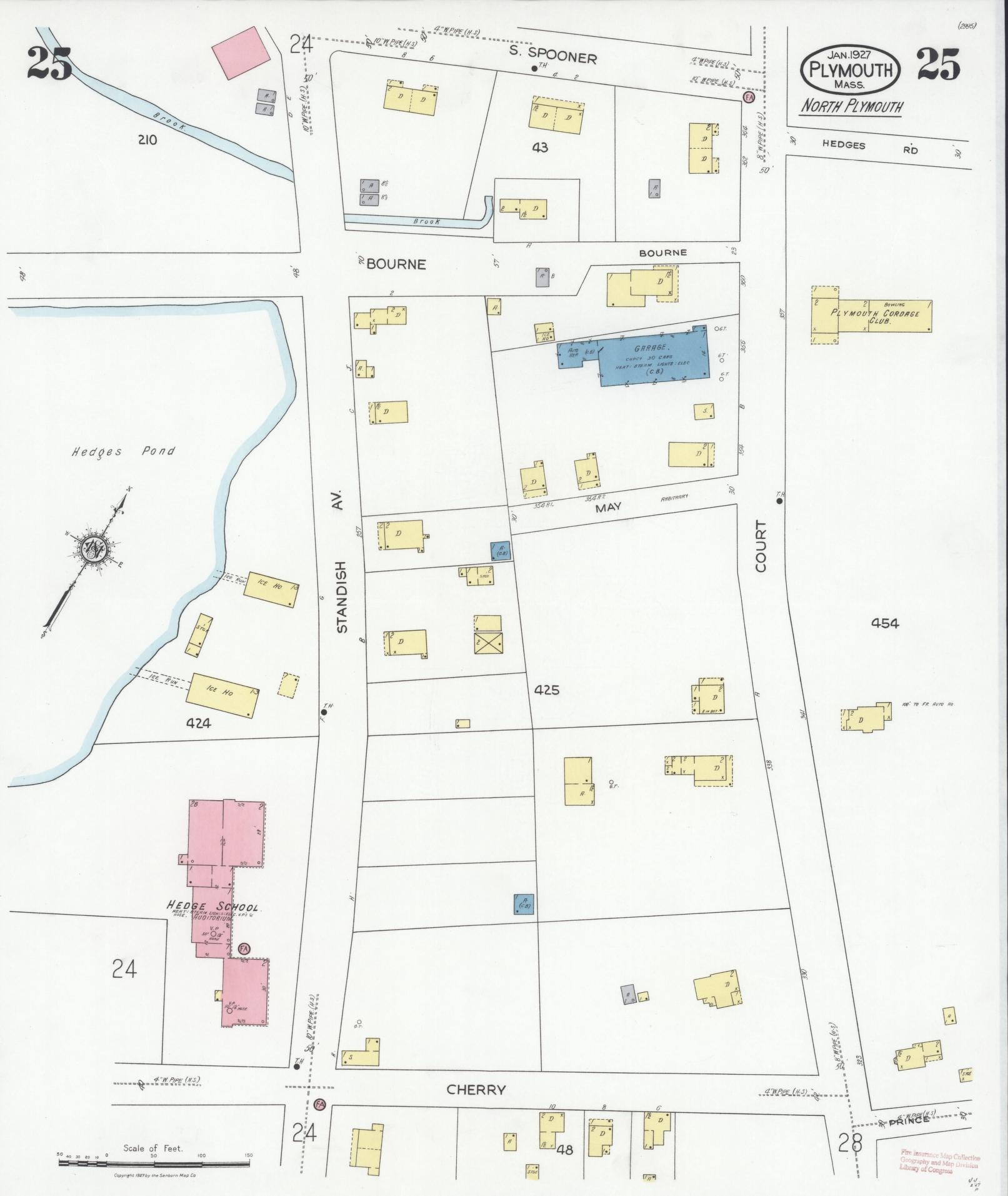 Sanborn Fire Insurance Map from Plymouth, Plymouth County, Massachusetts (1927), Sheet #0025 - Historic Sanborn Fire Insurance Map Print, vintage old map wall art, antique decor, genealogy gift, Massachusetts Massachusetts map