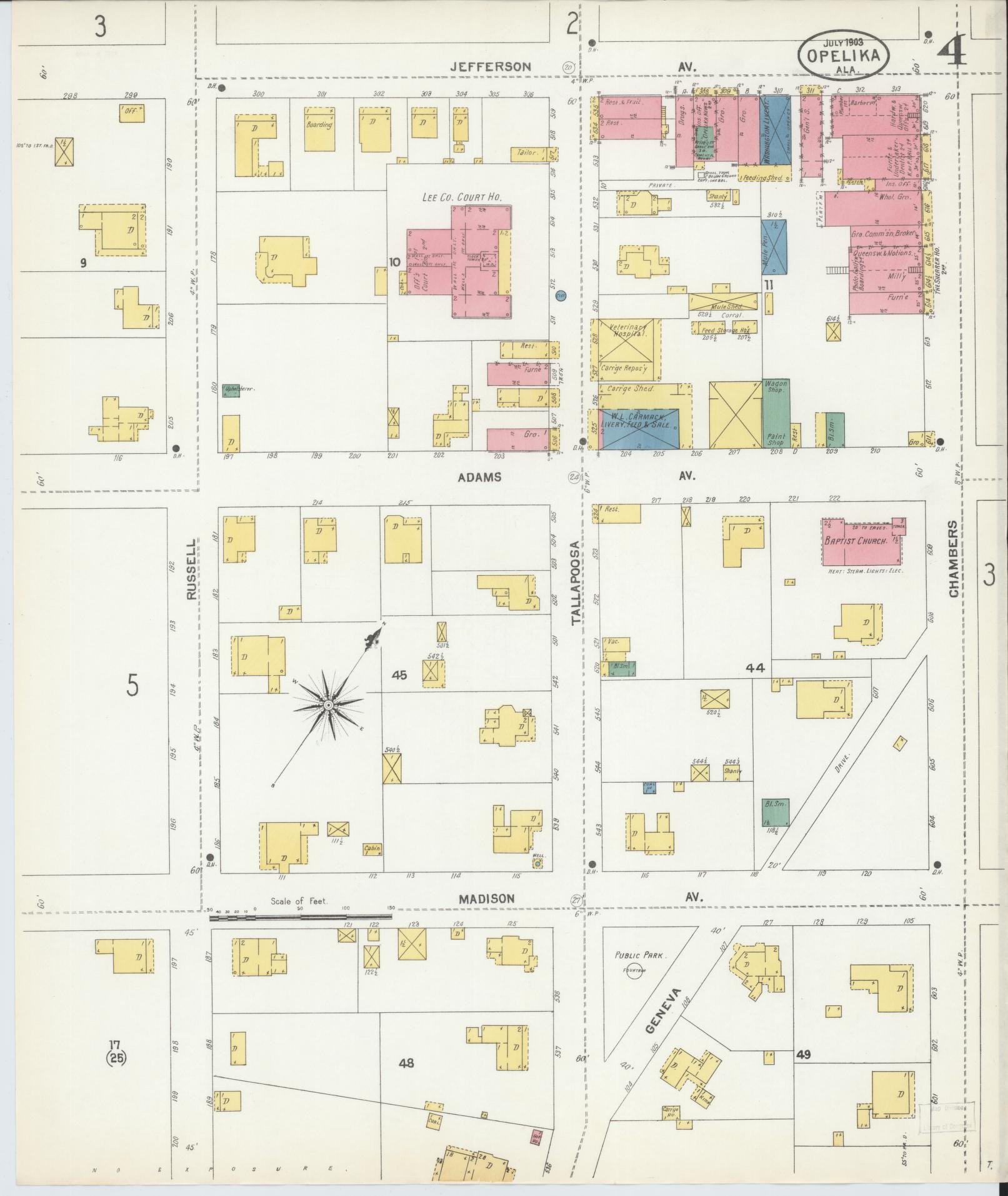 Sanborn Fire Insurance Map from Opelika, Lee County, Alabama (1903), Sheet #0004 - Complete Map Set gallery image, historic Sanborn map, vintage wall art, Alabama Alabama