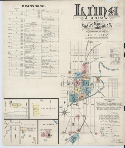 Sanborn Fire Insurance Map from Lima, Allen County, Ohio (1887), Sheet #0001 - Historic Sanborn Fire Insurance Map Print, vintage old map wall art, antique decor, genealogy gift, Ohio Ohio map