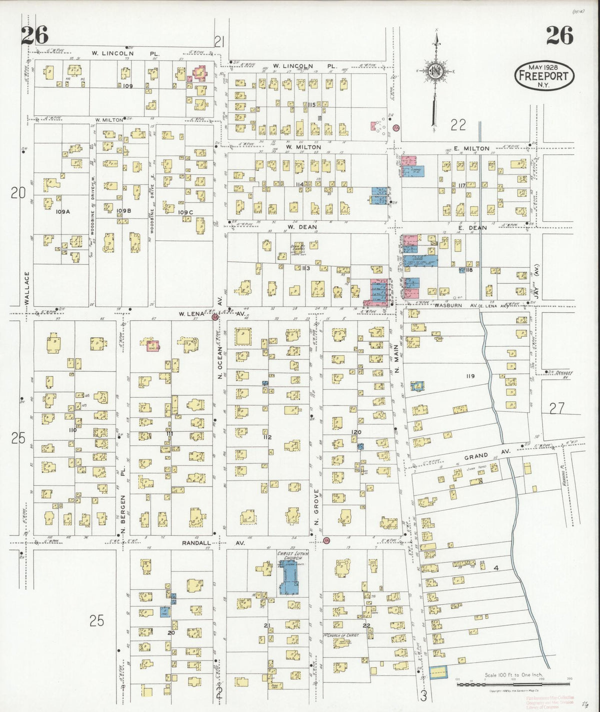 Sanborn Fire Insurance Map from Freeport, Nassau County, New York (1928), Sheet #0026 - Complete Map Set gallery image, historic Sanborn map, vintage wall art, New York New York