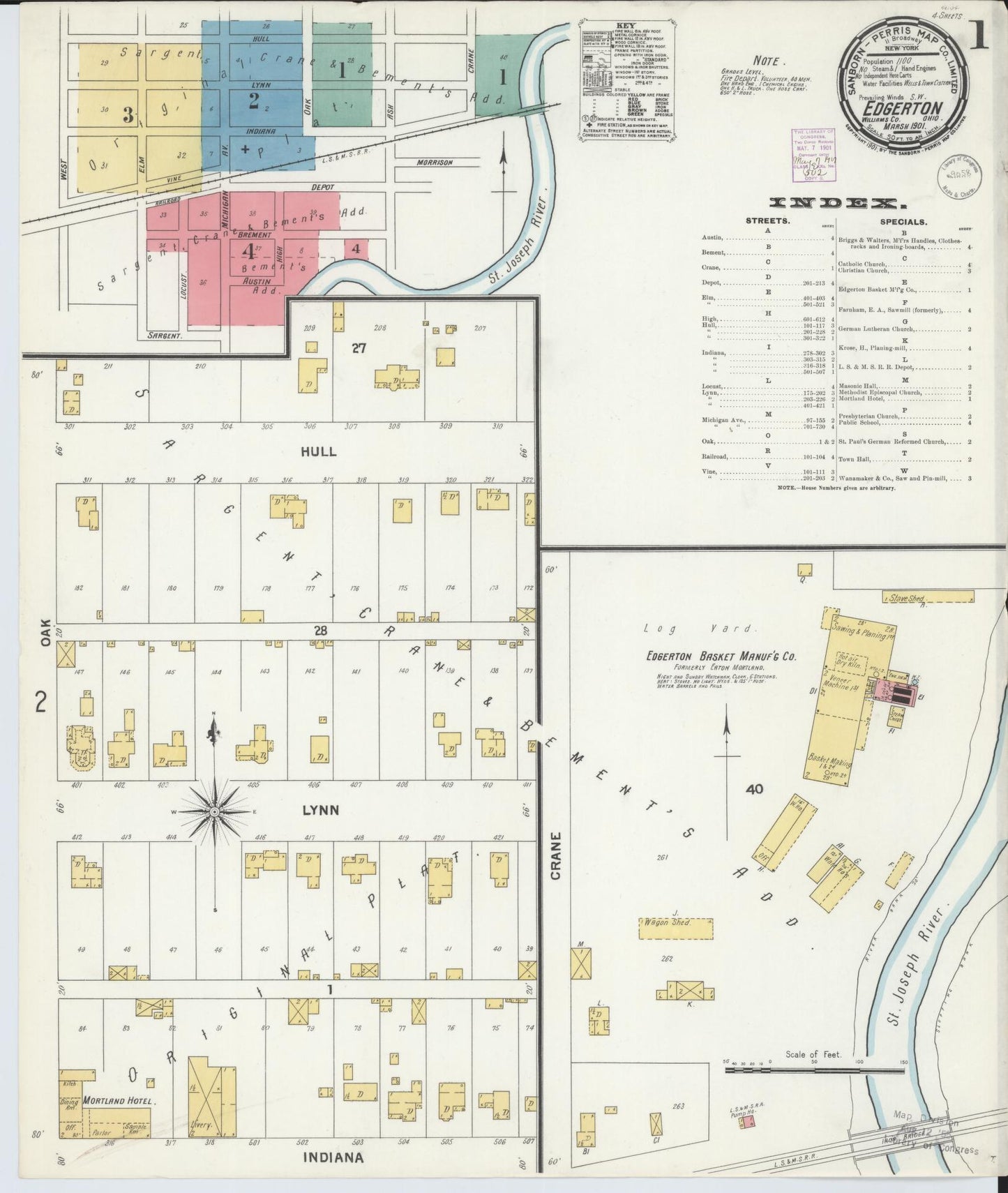 Sanborn Fire Insurance Map from Edgerton, Williams County, Ohio (1901), Sheet #0001 - Historic Sanborn Fire Insurance Map Print, vintage old map wall art, antique decor, genealogy gift, Ohio Ohio map