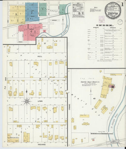 Sanborn Fire Insurance Map from Edgerton, Williams County, Ohio (1901), Sheet #0001 - Historic Sanborn Fire Insurance Map Print, vintage old map wall art, antique decor, genealogy gift, Ohio Ohio map