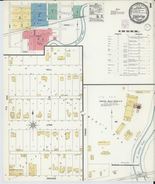 Sanborn Fire Insurance Map from Edgerton, Williams County, Ohio (1901), Sheet #0001 - Historic Sanborn Fire Insurance Map Print, vintage old map wall art, antique decor, genealogy gift, Ohio Ohio map