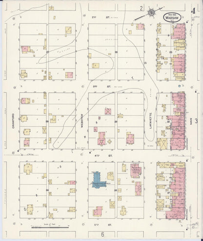 Sanborn Fire Insurance Map from Warsaw, Hancock County, Illinois (1912), Sheet #0004 - Historic Sanborn Fire Insurance Map Print, vintage old map wall art, antique decor, genealogy gift, Illinois Illinois map