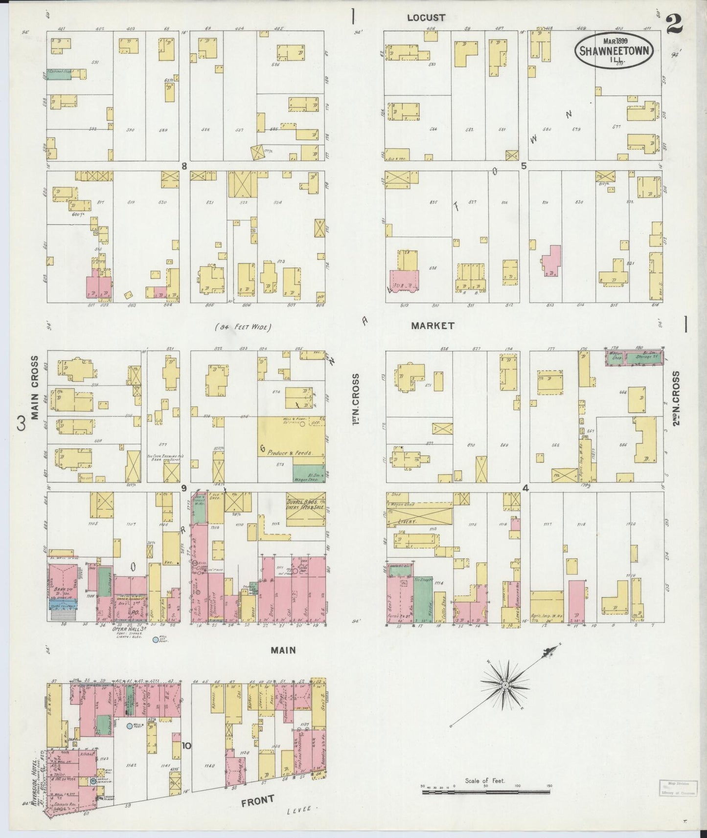 Sanborn Fire Insurance Map from Shawneetown, Gallatin County, Illinois (1899), Sheet #0002 - Complete Map Set gallery image, historic Sanborn map, vintage wall art, Illinois Illinois
