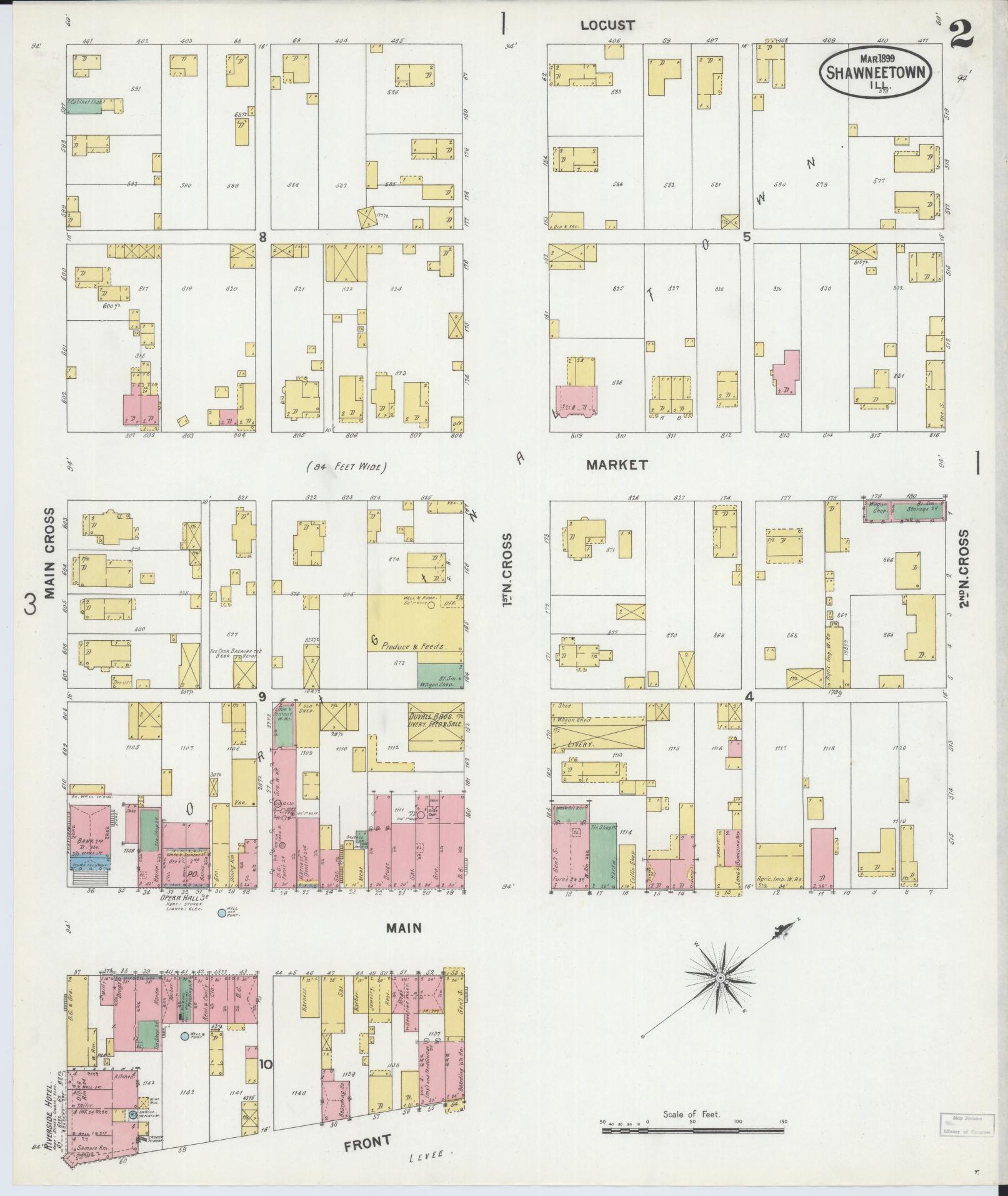 Sanborn Fire Insurance Map from Shawneetown, Gallatin County, Illinois (1899), Sheet #0002 - Complete Map Set gallery image, historic Sanborn map, vintage wall art, Illinois Illinois