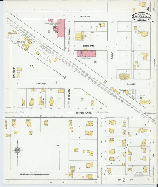Sanborn Fire Insurance Map from Lake Odessa, Ionia County, Michigan (1918), Sheet #0004 - Historic Sanborn Fire Insurance Map Print, vintage old map wall art, antique decor, genealogy gift, Michigan Michigan map