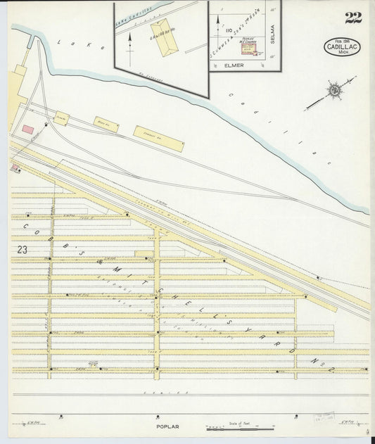 Sanborn Fire Insurance Map from Cadillac, Wexford County, Michigan (1914), Sheet #0022 - Historic Sanborn Fire Insurance Map Print, vintage old map wall art, antique decor, genealogy gift, Michigan Michigan map