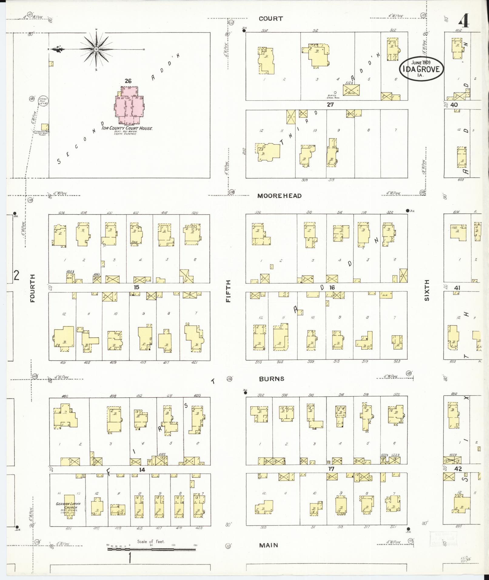 Sanborn Fire Insurance Map from Ida Grove, Ida County, Iowa (1909), Sheet #0004 - Historic Sanborn Fire Insurance Map Print, vintage old map wall art