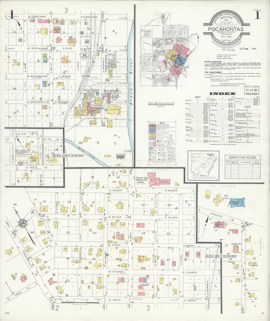Sanborn Fire Insurance Map from Pocahontas, Randolph County, Arkansas (1933), Sheet #0001 - Complete Map Set gallery image, historic Sanborn map, vintage wall art, Arkansas Arkansas