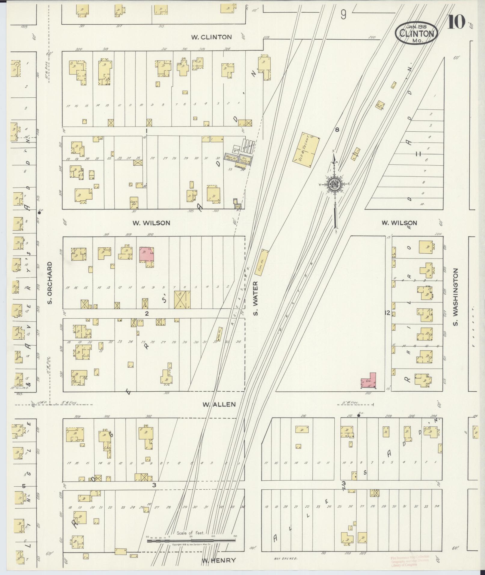 Sanborn Fire Insurance Map from Clinton, Henry County, Missouri (1918), Sheet #0010 - Complete Map Set gallery image, historic Sanborn map, vintage wall art, Missouri Missouri