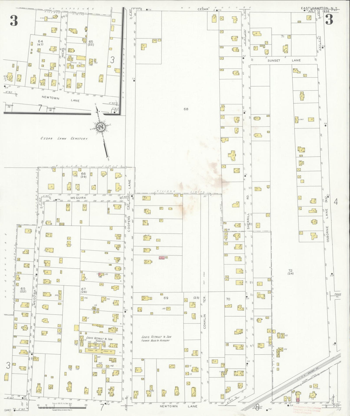 Sanborn Fire Insurance Map from Easthampton, Suffolk County, New York (1936), Sheet #0003 - Historic Sanborn Fire Insurance Map Print, vintage old map wall art, antique decor, genealogy gift, New York New York map