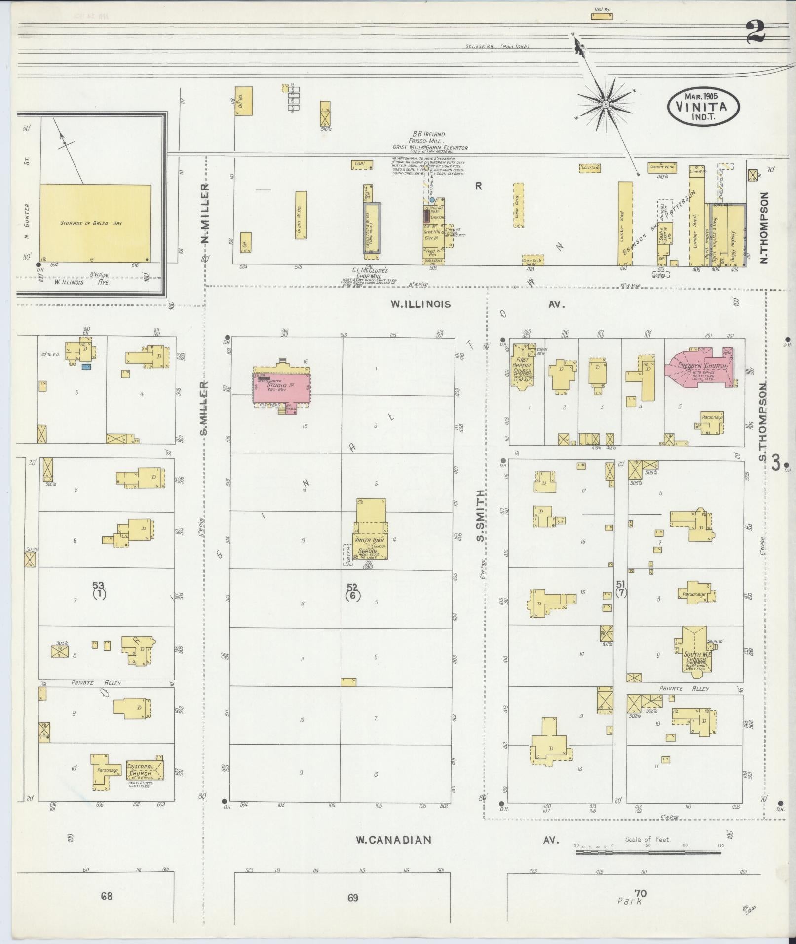 Sanborn Fire Insurance Map from Vinita, Craig County, Oklahoma (1905), Sheet #0002 - Complete Map Set gallery image, historic Sanborn map, vintage wall art, Oklahoma Oklahoma