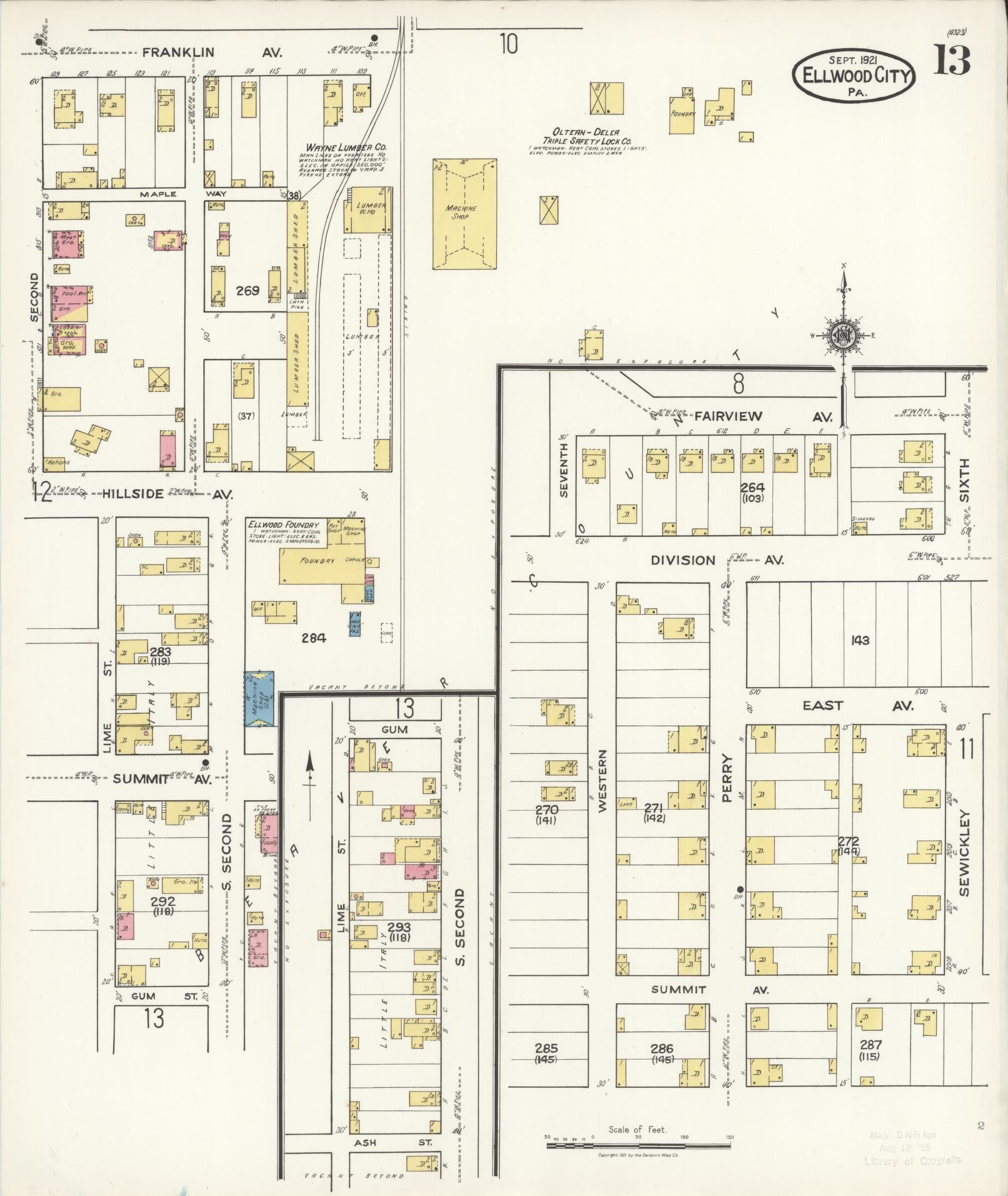 Sanborn Fire Insurance Map from Ellwood City, Lawrence County, Pennsylvania (1921), Sheet #0013 - Historic Sanborn Fire Insurance Map Print, vintage old map wall art, antique decor, genealogy gift, Pennsylvania Pennsylvania map