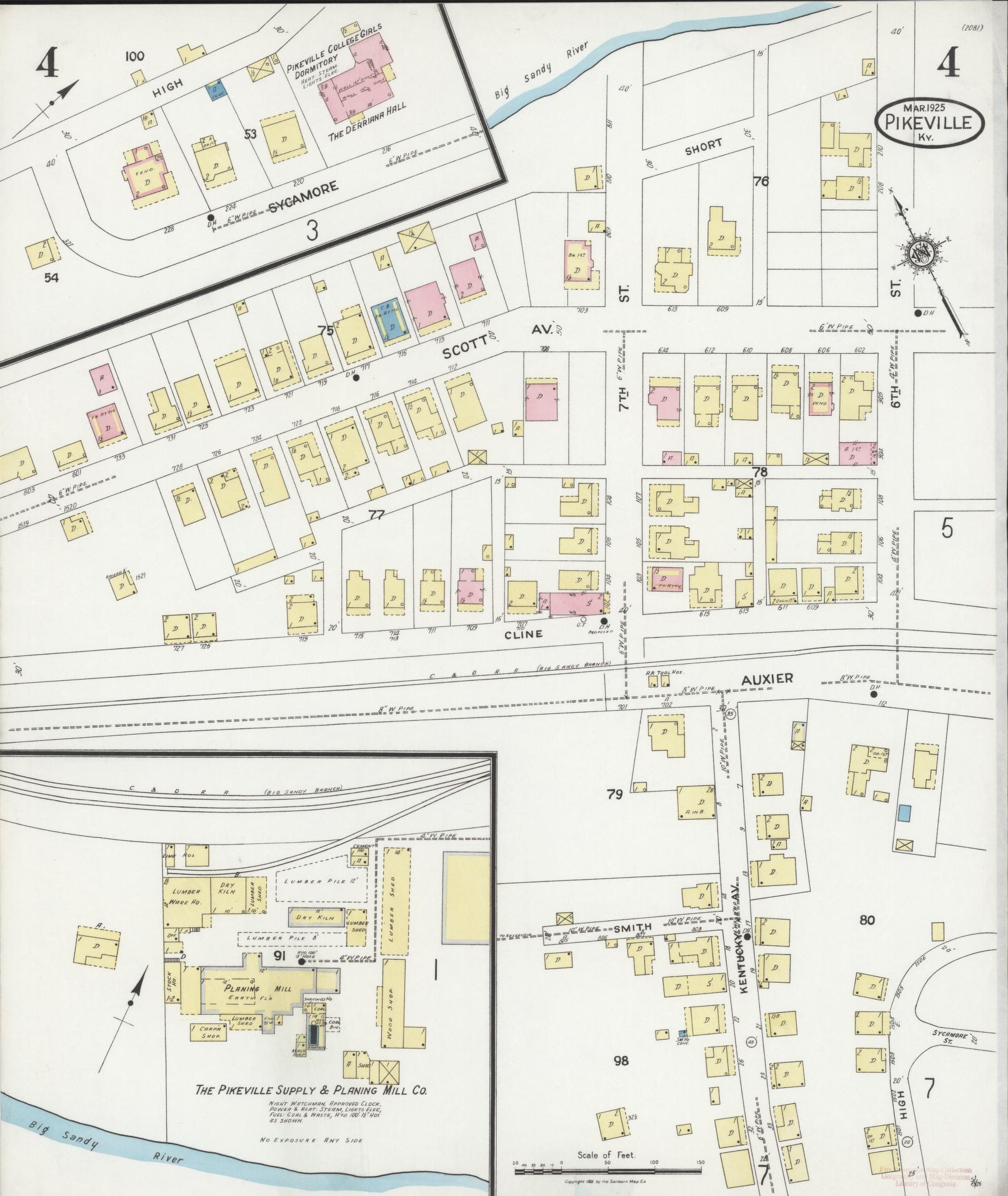 Sanborn Fire Insurance Map from Pikeville, Pike County, Kentucky (1925), Sheet #0004 - Complete Map Set gallery image, historic Sanborn map, vintage wall art, Kentucky Kentucky