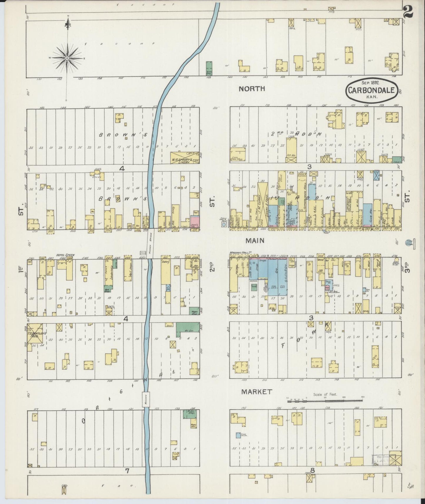 Sanborn Fire Insurance Map from Carbondale, Osage County, Kansas (1892), Sheet #0002 - Historic Sanborn Fire Insurance Map Print, vintage old map wall art, antique decor, genealogy gift, Kansas Kansas map