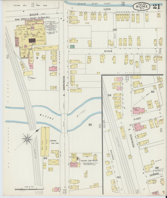 Sanborn Fire Insurance Map from Rome, Oneida County, New York (1894), Sheet #0021 - Historic Sanborn Fire Insurance Map Print, vintage old map wall art, antique decor, genealogy gift, New York New York map