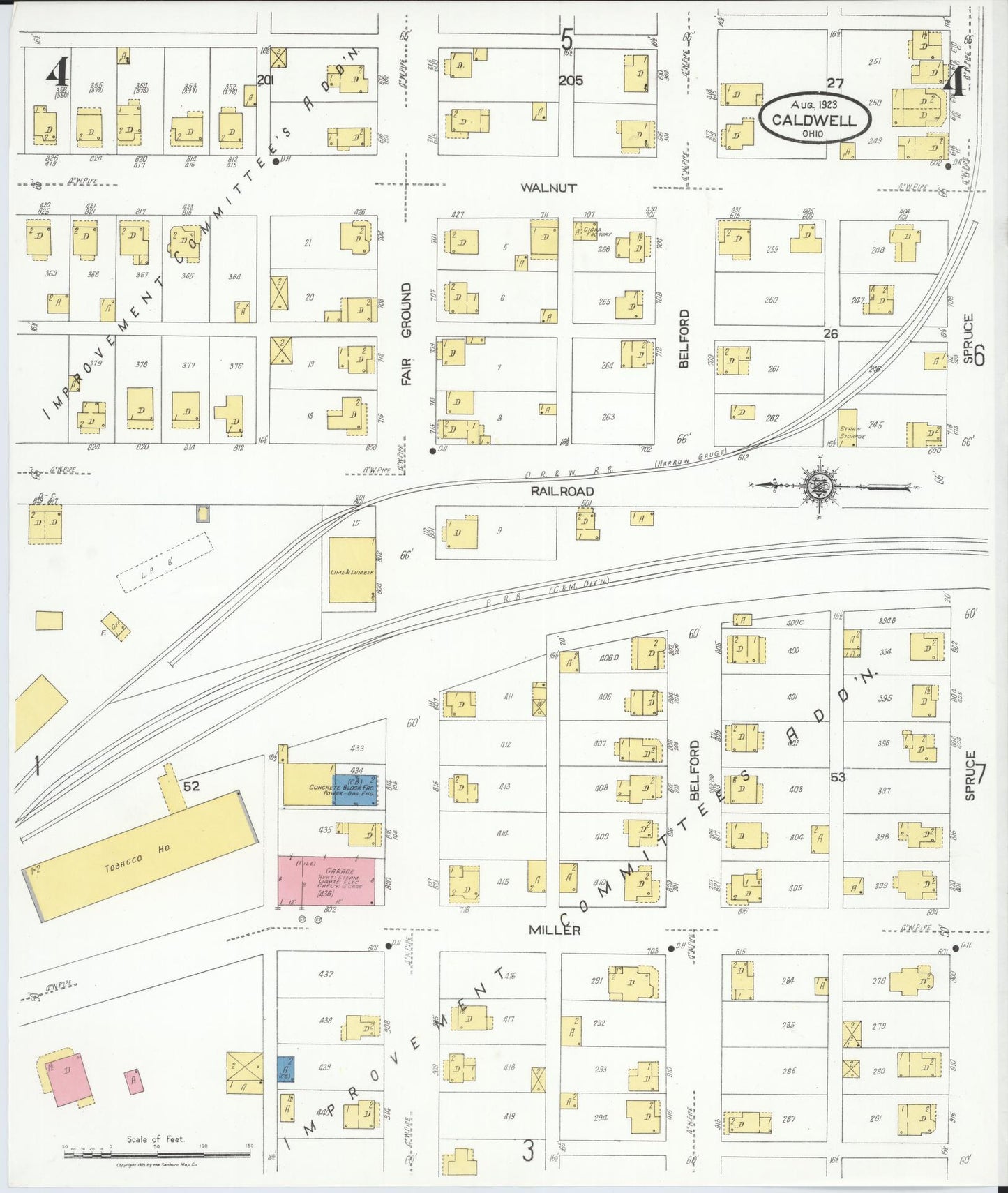 Sanborn Fire Insurance Map from Caldwell, Noble County, Ohio (1923), Sheet #0004 - Historic Sanborn Fire Insurance Map Print, vintage old map wall art, antique decor, genealogy gift, Ohio Ohio map