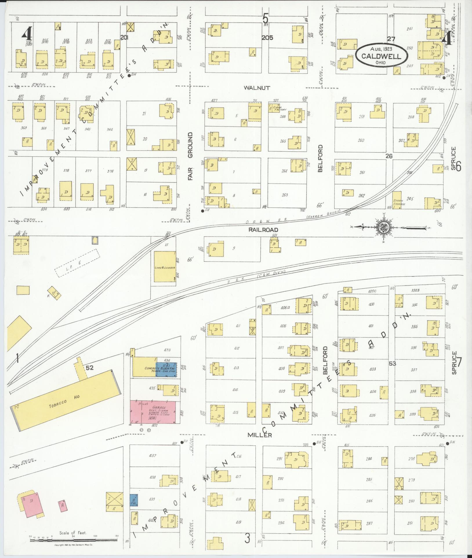 Sanborn Fire Insurance Map from Caldwell, Noble County, Ohio (1923), Sheet #0004 - Historic Sanborn Fire Insurance Map Print, vintage old map wall art, antique decor, genealogy gift, Ohio Ohio map