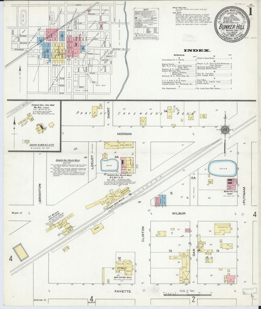 Sanborn Fire Insurance Map from Bunker Hill, Macoupin County, Illinois (1910), Sheet #0001 - Historic Sanborn Fire Insurance Map Print, vintage old map wall art, antique decor, genealogy gift, Illinois Illinois map