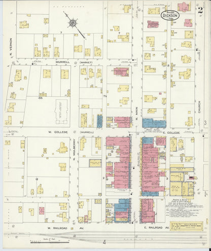 Sanborn Fire Insurance Map from Dickson, Dickson County, Tennessee (1913), Sheet #0002 - Complete Map Set gallery image, historic Sanborn map, vintage wall art, Tennessee Tennessee
