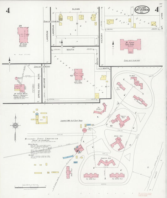 Sanborn Fire Insurance Map from Mount Vernon, Lawrence County, Missouri (1928), Sheet #0004 - Historic Sanborn Fire Insurance Map Print, vintage old map wall art, antique decor, genealogy gift, Missouri Missouri map