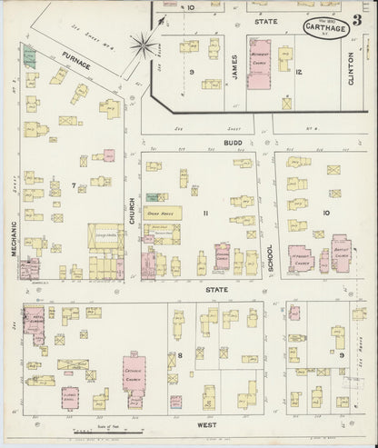 Sanborn Fire Insurance Map from Carthage, Jefferson County, New York (1890), Sheet #0003 - Complete Map Set gallery image, historic Sanborn map, vintage wall art, New York New York