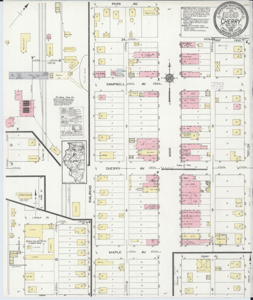 Sanborn Fire Insurance Map from Cherry, Bureau County, Illinois. (1915) – Map View