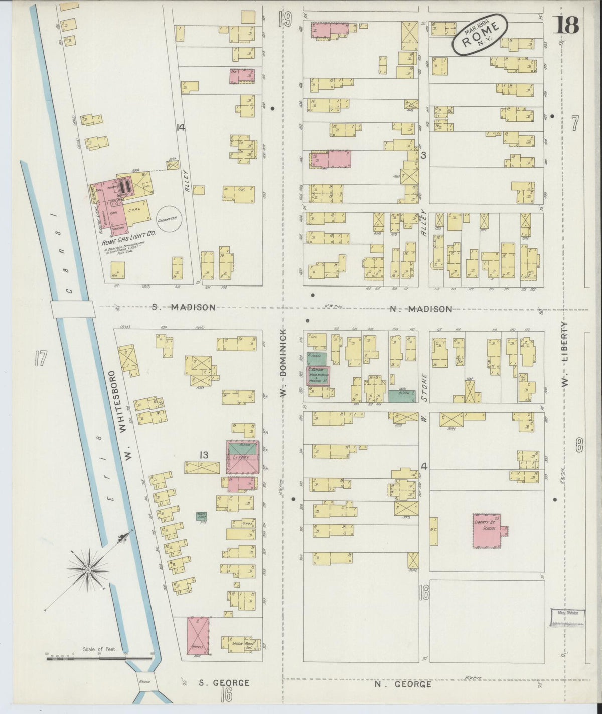 Sanborn Fire Insurance Map from Rome, Oneida County, New York (1894), Sheet #0018 - Historic Sanborn Fire Insurance Map Print, vintage old map wall art, antique decor, genealogy gift, New York New York map