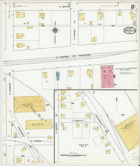 Sanborn Fire Insurance Map from Douglas, Coffee County, Georgia (1920), Sheet #0008 - Historic Sanborn Fire Insurance Map Print, vintage old map wall art, antique decor, genealogy gift, Georgia Georgia map