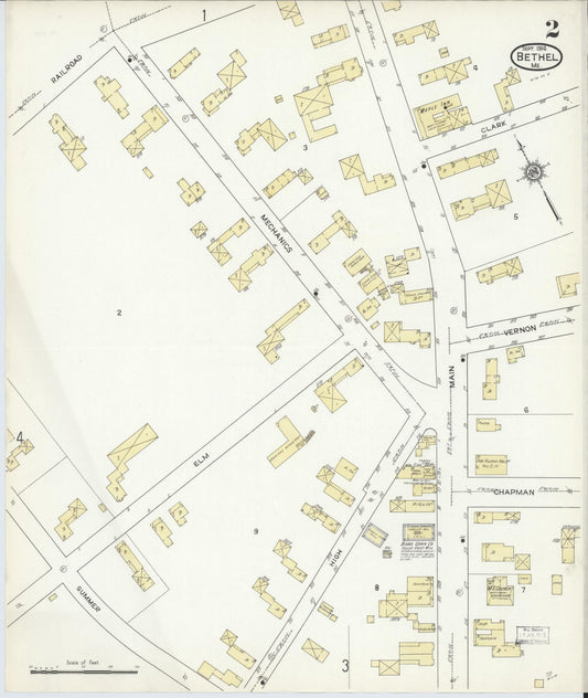 Sanborn Fire Insurance Map from Bethel, Oxford County, Maine (1914), Sheet #0002 - Historic Sanborn Fire Insurance Map Print, vintage old map wall art, antique decor, genealogy gift, Maine Maine map