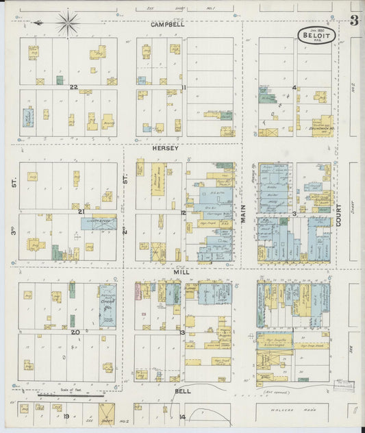 Sanborn Fire Insurance Map from Beloit, Mitchell County, Kansas (1890), Sheet #0003 - Historic Sanborn Fire Insurance Map Print, vintage old map wall art, antique decor, genealogy gift, Kansas Kansas map