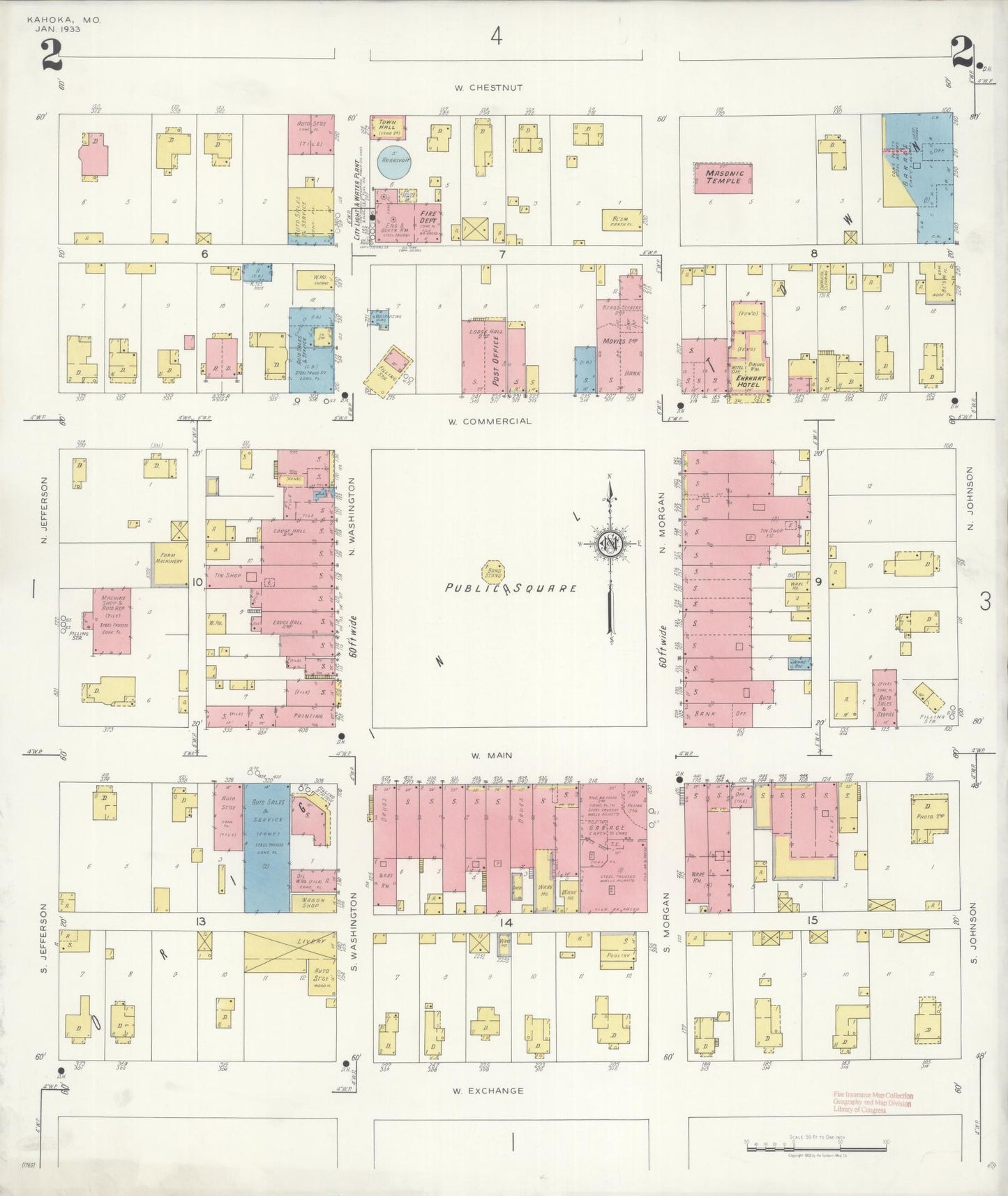 Sanborn Fire Insurance Map from Kahoka, Clark County, Missouri (1933), Sheet #0002 - Complete Map Set gallery image, historic Sanborn map, vintage wall art, Missouri Missouri