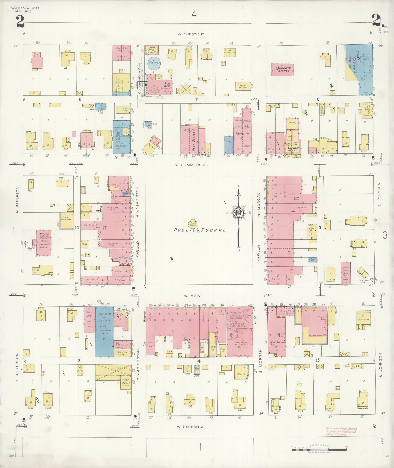 Sanborn Fire Insurance Map from Kahoka, Clark County, Missouri (1933), Sheet #0002 - Complete Map Set gallery image, historic Sanborn map, vintage wall art, Missouri Missouri