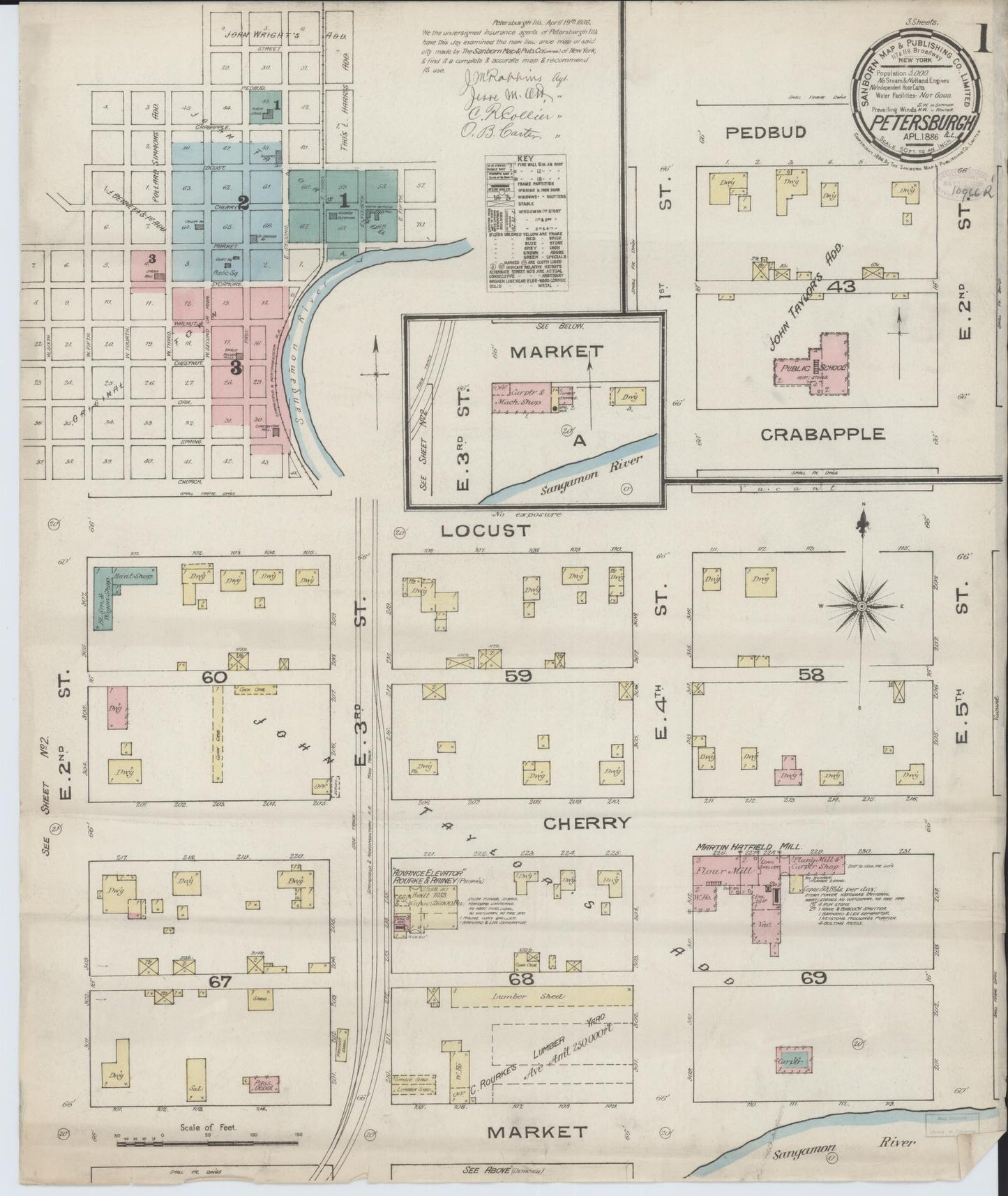 Sanborn Fire Insurance Map from Petersburg, Menard County, Illinois (1886), Sheet #0001 - Historic Sanborn Fire Insurance Map Print, vintage old map wall art, antique decor, genealogy gift, Illinois Illinois map
