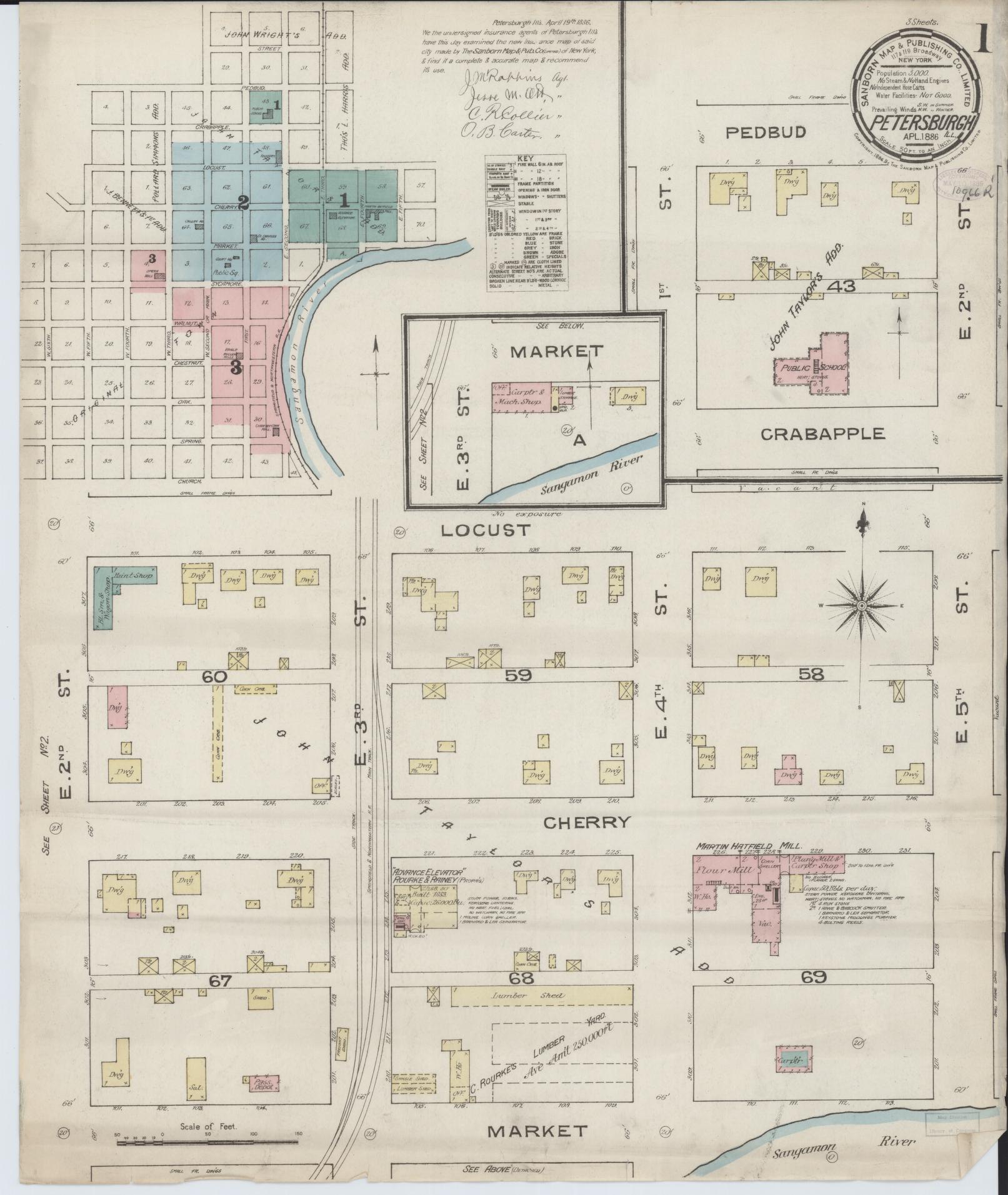 Sanborn Fire Insurance Map from Petersburg, Menard County, Illinois (1886), Sheet #0001 - Historic Sanborn Fire Insurance Map Print, vintage old map wall art, antique decor, genealogy gift, Illinois Illinois map