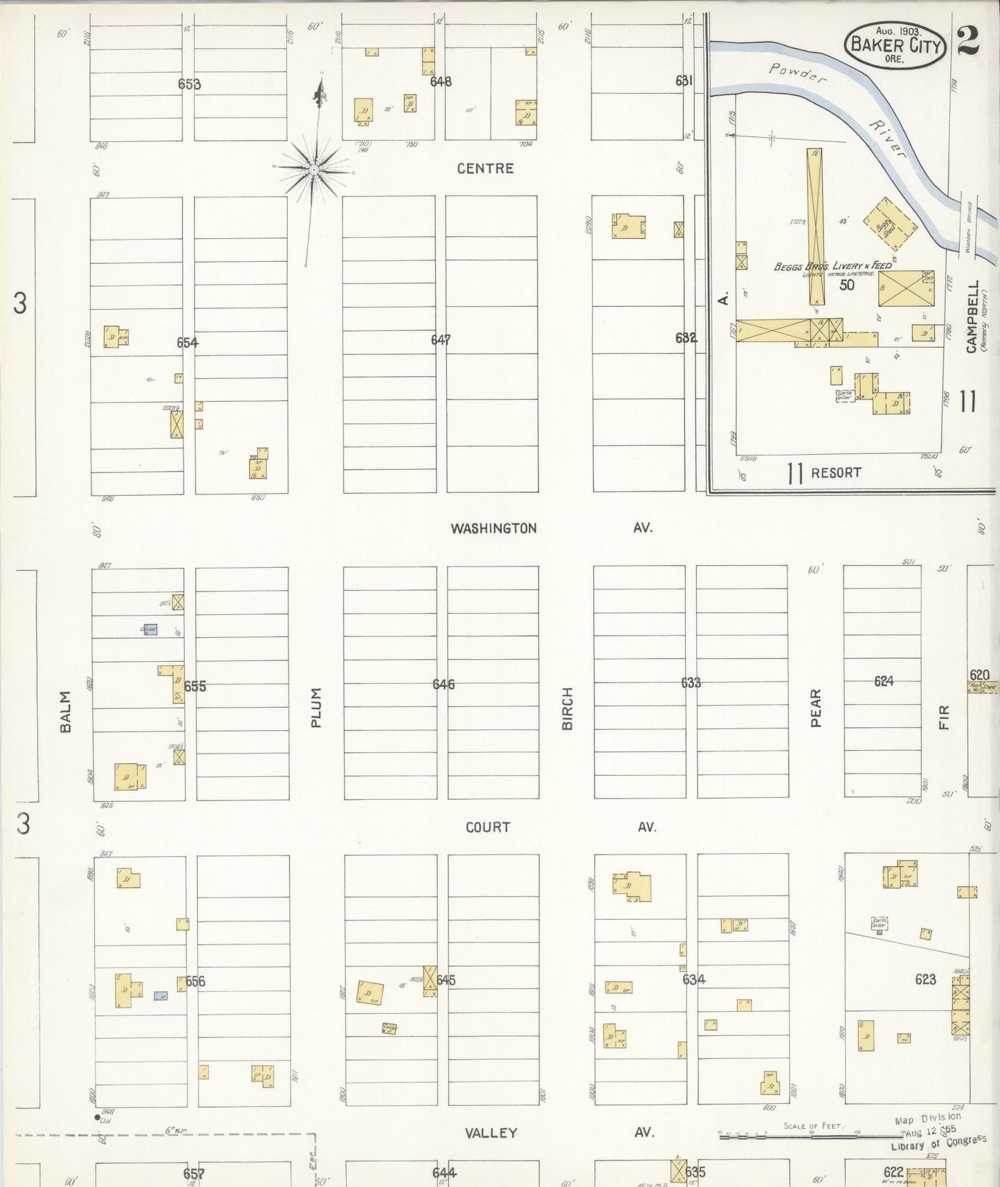 Sanborn Fire Insurance Map from Baker, Baker County, Oregon (1903), Sheet #0002 - Historic Sanborn Fire Insurance Map Print, vintage old map wall art, antique decor, genealogy gift, Oregon Oregon map