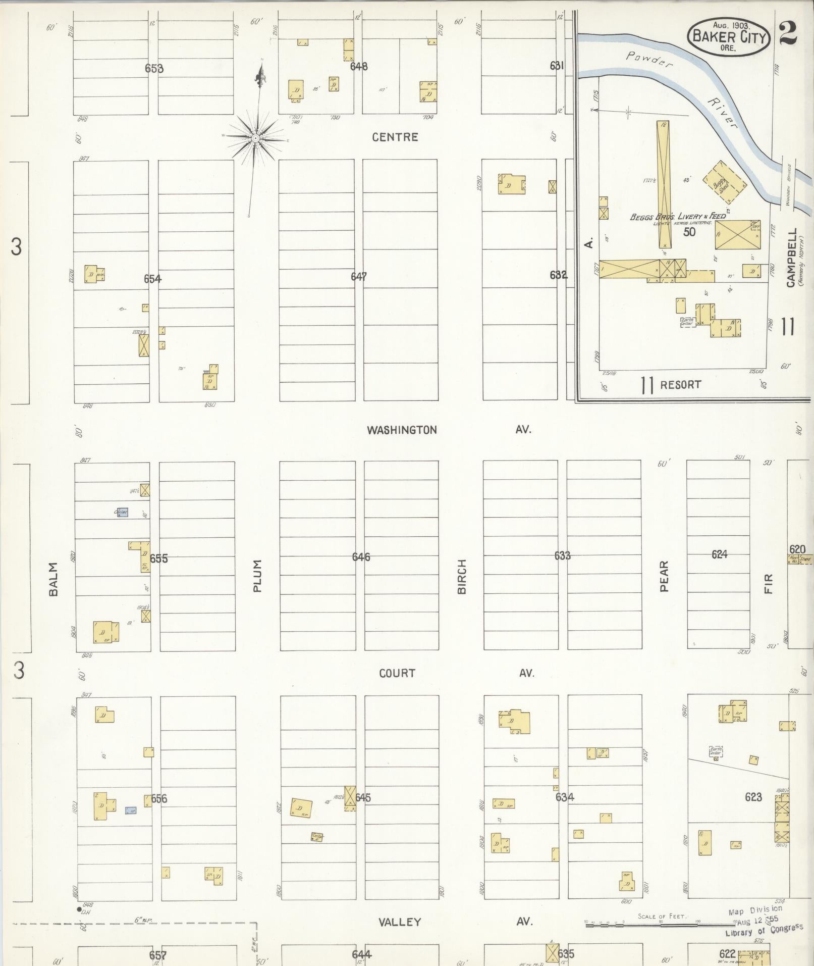Sanborn Fire Insurance Map from Baker, Baker County, Oregon (1903), Sheet #0002 - Historic Sanborn Fire Insurance Map Print, vintage old map wall art, antique decor, genealogy gift, Oregon Oregon map